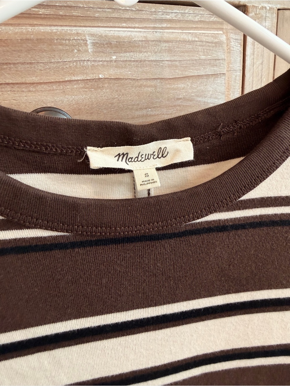 Madewell ‘90’s Shell Tank Brown Cream Black Stripes Tank (Size Small) - Picture 6 of 12